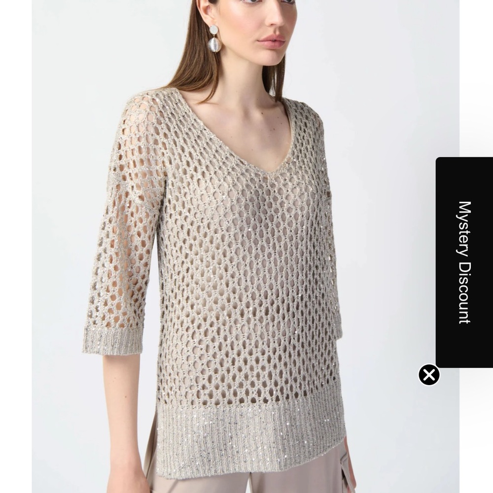 Joseph Ribkoff Light Beige Open Knit Tunic - Picture 8 of 10